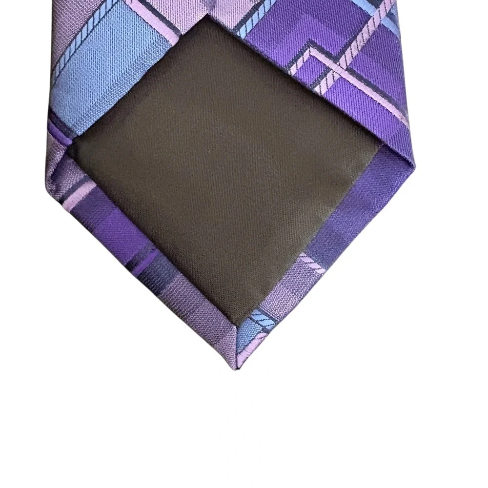 John Ashford Men's Neck Tie‎ Geometric Purple Blue Pattern 100% Polyester